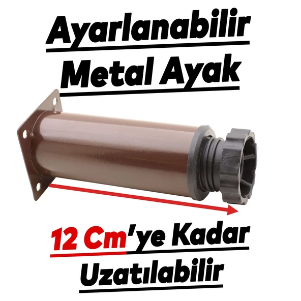 Akça Ayarlanabilir Mobilya Kanepe Koltuk Baza Yükseltme Yükseltici Ayağı Metal Ayakları 10 Cm Kahve - 3