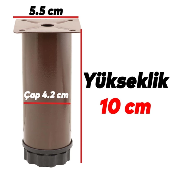 Akça Ayarlanabilir Mobilya Kanepe Koltuk Baza Yükseltme Yükseltici Ayağı Metal Ayakları 10 Cm Kahve - 4