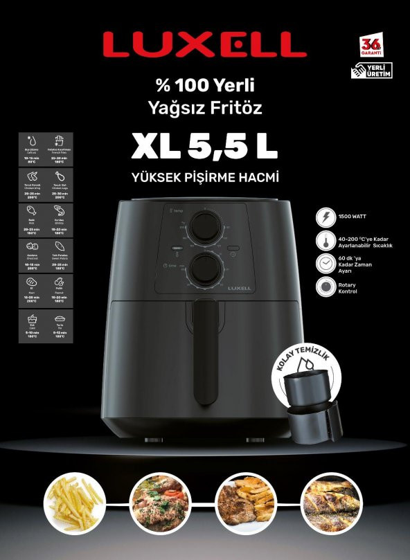 Luxell Fastfryer XL 5.5 Litre ( Yağsız Fritöz Airfryer ) LX-FC5130