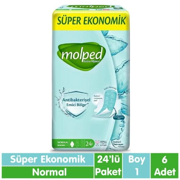 Molped Süper Ekonomik Antibakteriyel Ped Normal 24x6 144 Adet ürün görseli