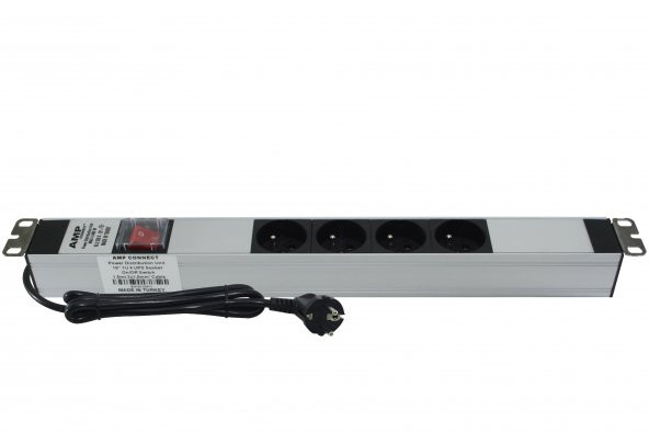 Amp Connect 19 İnç 1U 4 Çıkşlı Ups Fransız Soketli On/Off Işıklı
