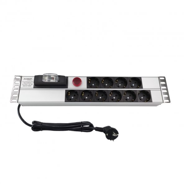 19" 2U 10Lu Şebeke 16A Sigortalı Akım Ve Volt Ölçerli Pdu