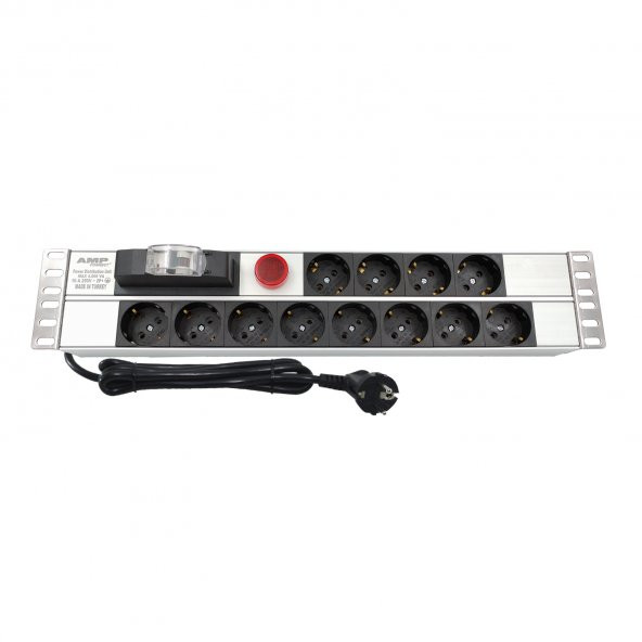 19" 2U 12Li Şebeke 16A Sigortalı Akım Ve Volt Ölçerli