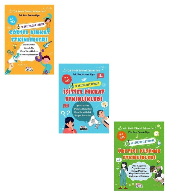 İşitsel Dikkat + Görsel Dikkat Üretici Düşünme Etkinlikleri Set (3 Kitap) 8+