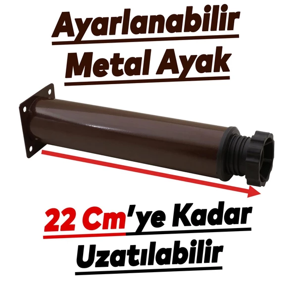 Akça Ayarlanabilir Mobilya Kanepe Koltuk Baza Yükseltme Yükseltici Ayağı Metal Ayakları 20 Cm Kahve - 4