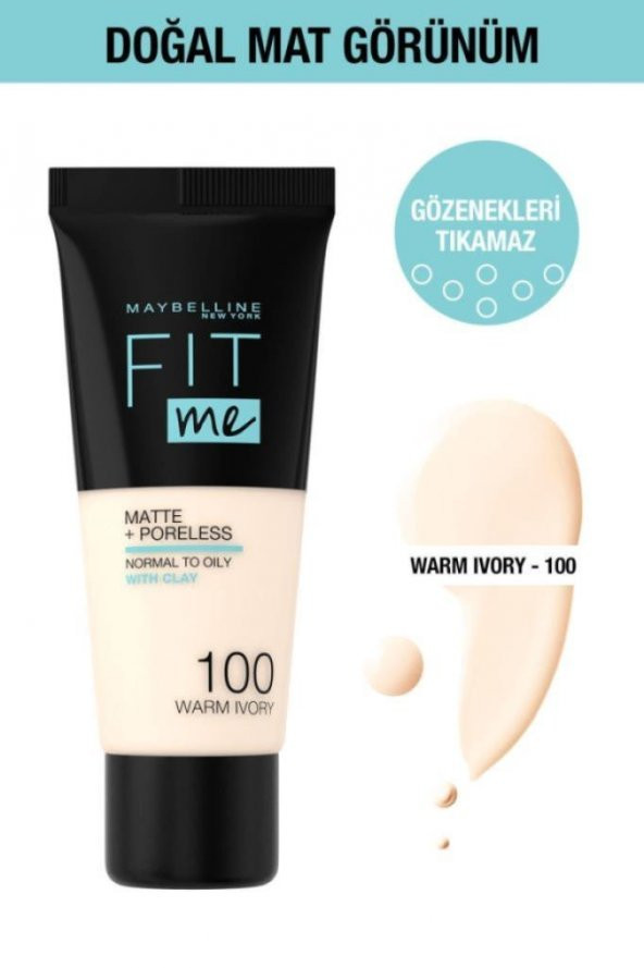 Maybellıne Fıt Me Matte Poreless Fondöten 100 Warm Ivory