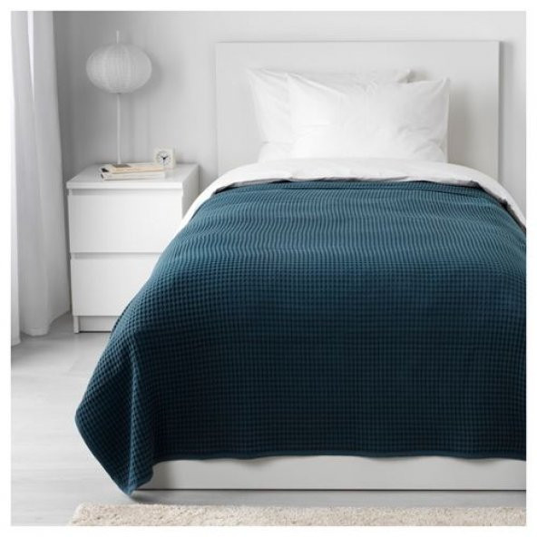 Tek Kişilik Yatak Örtüsü, Koyu Mavi MeridyenDukkan 150x250 Cm %100 Pamuk Yatak Örtüsü - 2