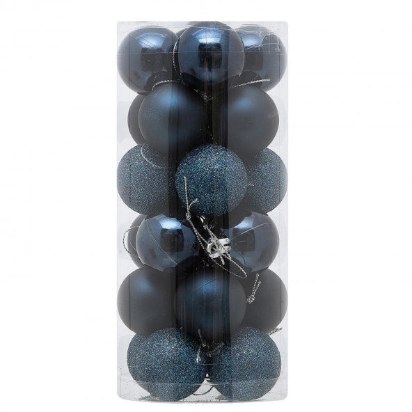 Asılabilir Yılbaşı Yeniyıl Ağacı Süsü 6cm Top LACİVERT 24 lü Christmas Tree Ornaments Yeni Yıl Süsleri
