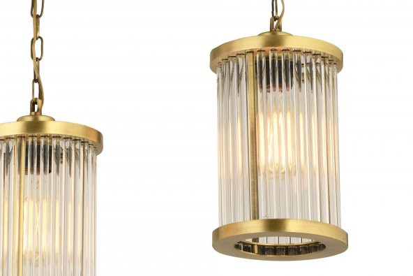 LampaLuce Albinia Sport Özel Çubuk Taşlı 3lü Sıralı Sarkıt Avize Sarı 60x85cm - 3