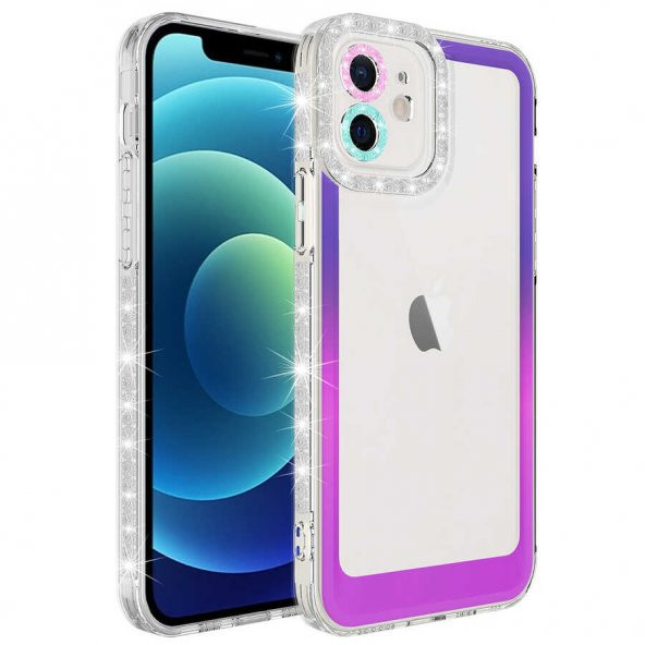 Apple iPhone 11 Kılıf Simli ve Renk Geçiş Tasarımlı Lens Korumalı Zore Park Kapak - 4