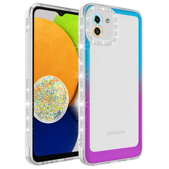 Galaxy A03 Kılıf Simli ve Renk Geçiş Tasarımlı Lens Korumalı Zore Park Kapak