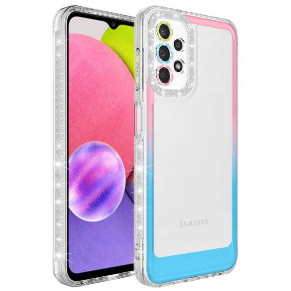 Galaxy A73 Kılıf Simli ve Renk Geçiş Tasarımlı Lens Korumalı Zore Park Kapak