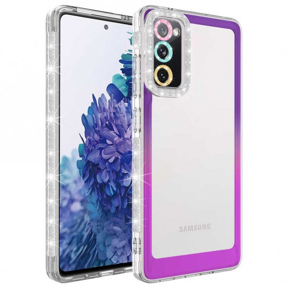 Galaxy S20 FE Kılıf Simli ve Renk Geçiş Tasarımlı Lens Korumalı Zore Park Kapak - 4