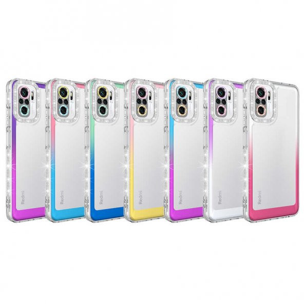 Xiaomi Redmi Note 10 Kılıf Simli ve Renk Geçiş Tasarımlı Lens Korumalı Zore Park Kapak - 2