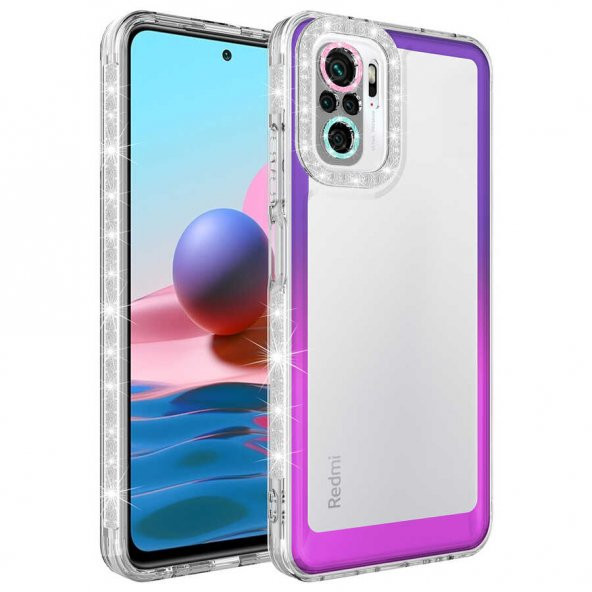 Xiaomi Redmi Note 10 Kılıf Simli ve Renk Geçiş Tasarımlı Lens Korumalı Zore Park Kapak - 4