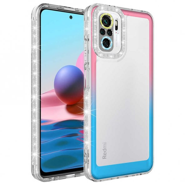 Xiaomi Redmi Note 10S Kılıf Simli ve Renk Geçiş Tasarımlı Lens Korumalı Zore Park Kapak - 5