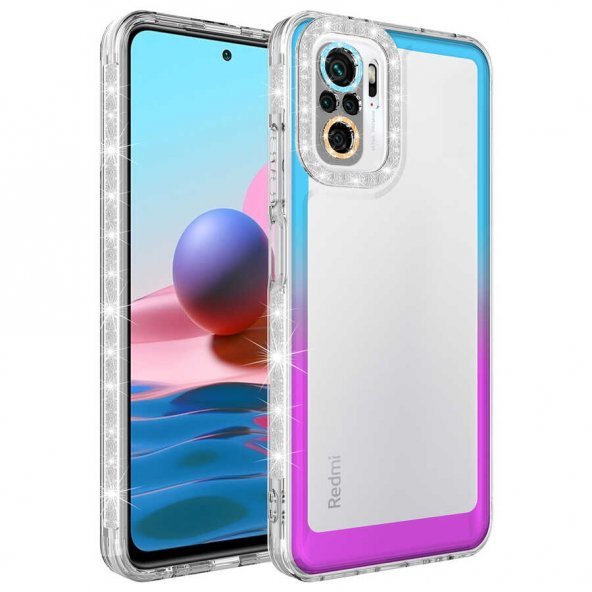 Xiaomi Redmi Note 10S Kılıf Simli ve Renk Geçiş Tasarımlı Lens Korumalı Zore Park Kapak - 7