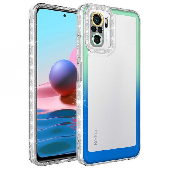 Xiaomi Redmi Note 10S Kılıf Simli ve Renk Geçiş Tasarımlı Lens Korumalı Zore Park Kapak - 9