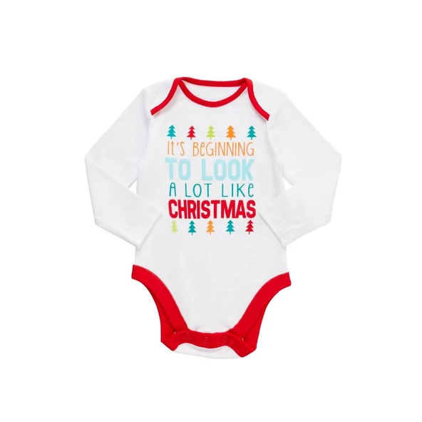 F&F Yılbaşı Bebek Kostüm Kostüm Body Uzun Kollu Tasarım Body Beyaz Body 6-9 AY