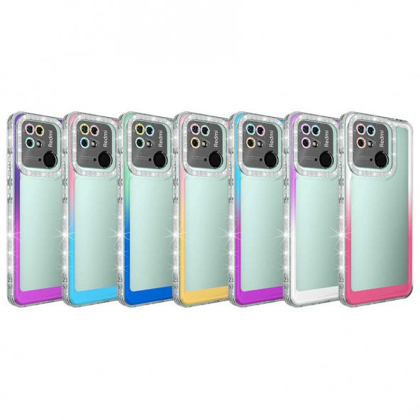 Xiaomi Redmi 10C Kılıf Simli ve Renk Geçiş Tasarımlı Lens Korumalı Zore Park Kapak - 2