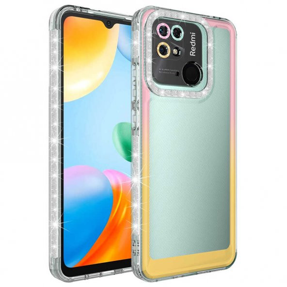 Xiaomi Redmi 10C Kılıf Simli ve Renk Geçiş Tasarımlı Lens Korumalı Zore Park Kapak - 8
