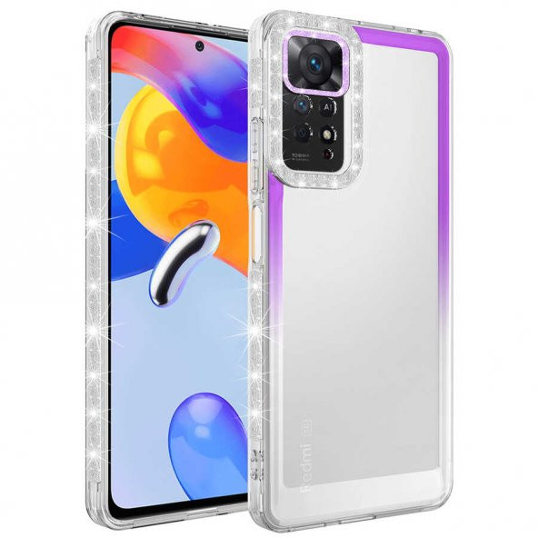 Xiaomi Redmi Note 11S Global Kılıf Simli ve Renk Geçiş Tasarımlı Lens Korumalı Zore Park Kapak - 3