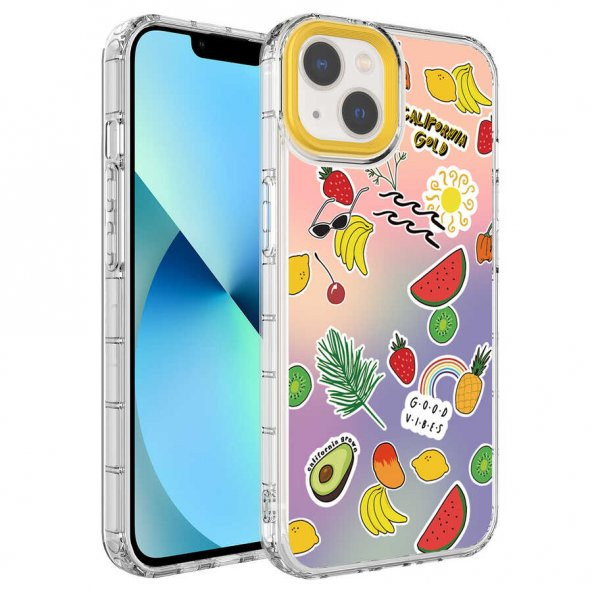 Apple iPhone 13 Kılıf Kamera Korumalı Renkli Desenli Sert Silikon Zore Korn Kapak - 4
