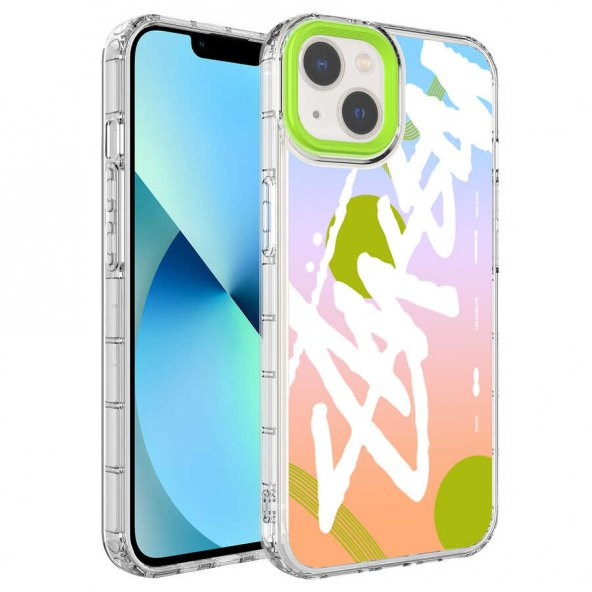 Apple iPhone 13 Kılıf Kamera Korumalı Renkli Desenli Sert Silikon Zore Korn Kapak - 7