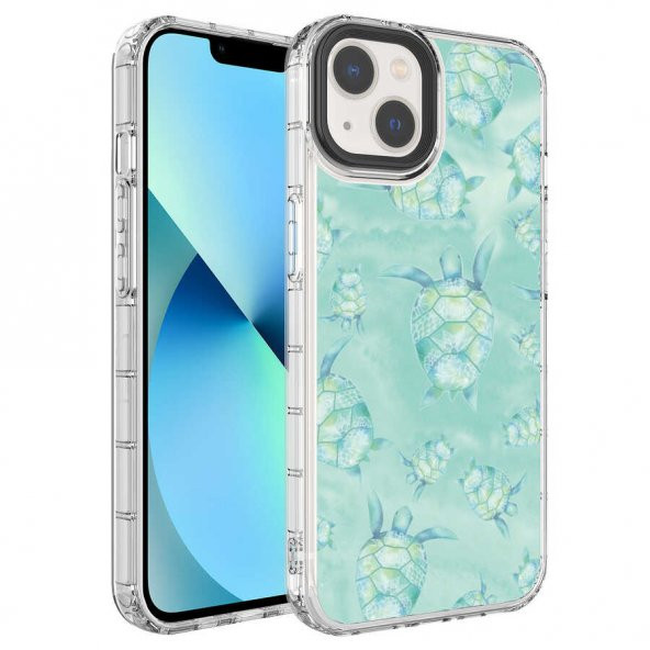 Apple iPhone 13 Kılıf Kamera Korumalı Renkli Desenli Sert Silikon Zore Korn Kapak - 9