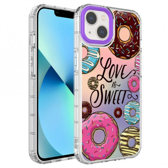 Apple iPhone 13 Kılıf Kamera Korumalı Renkli Desenli Sert Silikon Zore Korn Kapak - 11