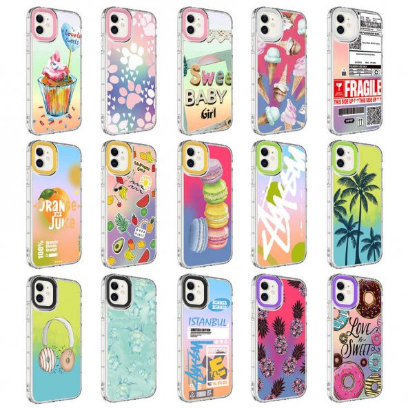 Apple iPhone 12 Kılıf Kamera Korumalı Renkli Desenli Sert Silikon Zore Korn Kapak - 2