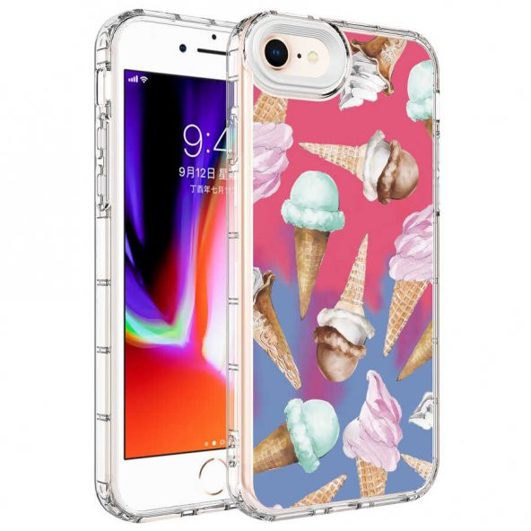 Apple iPhone 8 Kılıf Kamera Korumalı Renkli Desenli Sert Silikon Zore Korn Kapak - 12