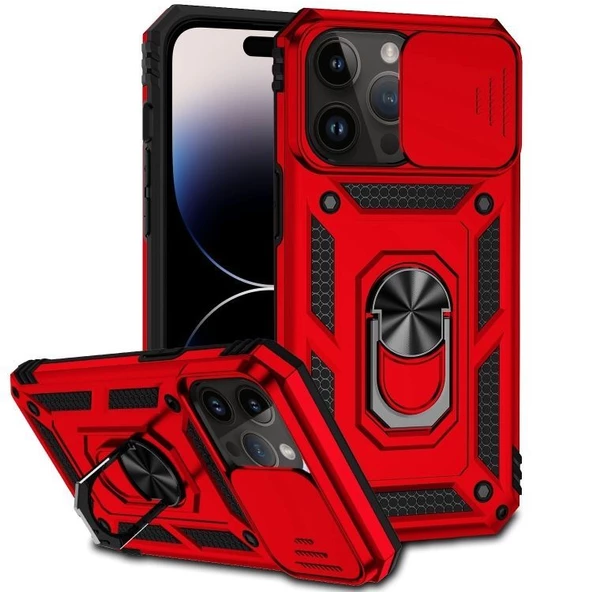 Gpack Apple iPhone 14 Pro Kılıf Tank Aramid Sürgülü Vega YüzüklüNano