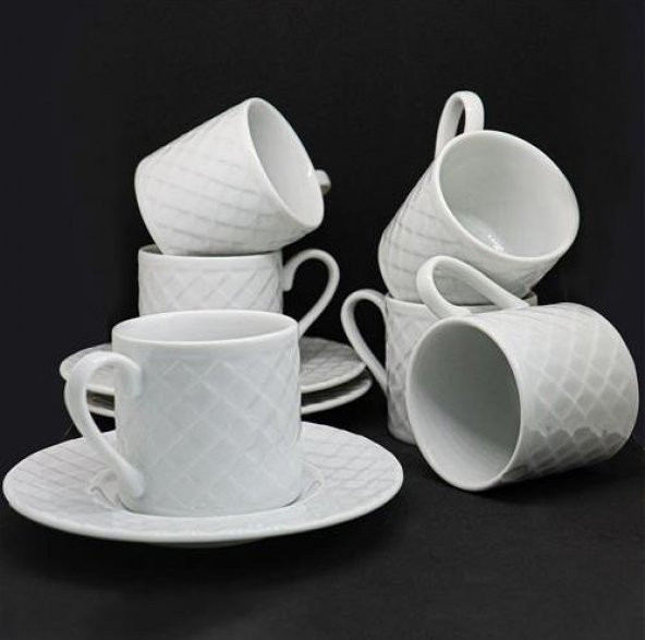 Kütahya Porselen Ekose Beyaz Sade 12 Parça Kahve Fincan Takımı - Resim 3