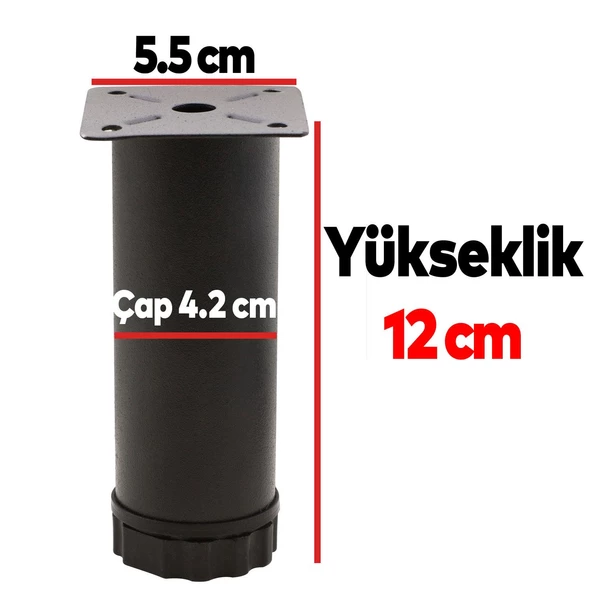 Akça Ayarlanabilir Mobilya Kanepe Koltuk Baza Yükseltme Yükseltici Ayağı Metal Ayakları 12 Cm Siyah - 5