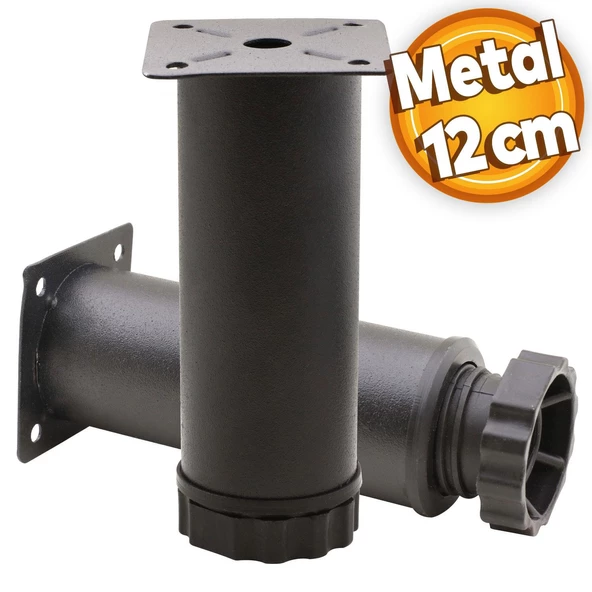 Akça Ayarlanabilir Mobilya Kanepe Koltuk Baza Yükseltme Yükseltici Ayağı Metal Ayakları 12 Cm Siyah