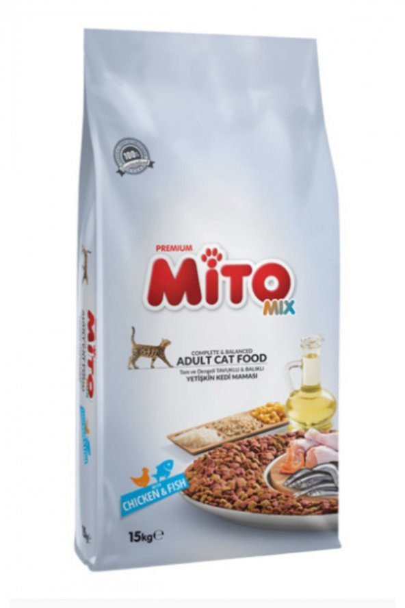 Mito Mix Adult Cat Tavuklu Ve Balıklı Renkli Taneli Yetişkin Kedi Maması 15 kg