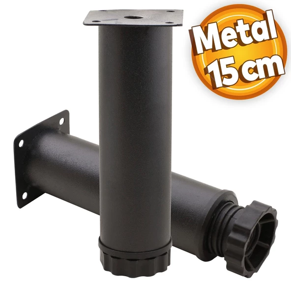 Akça Ayarlanabilir Mobilya Kanepe Koltuk Baza Yükseltme Yükseltici Ayağı Metal Ayakları 15 Cm Siyah