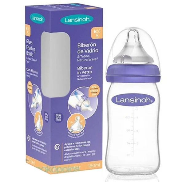 Lansinoh Cam Biberon & Naturalwave Biberon Emziği 160 Ml