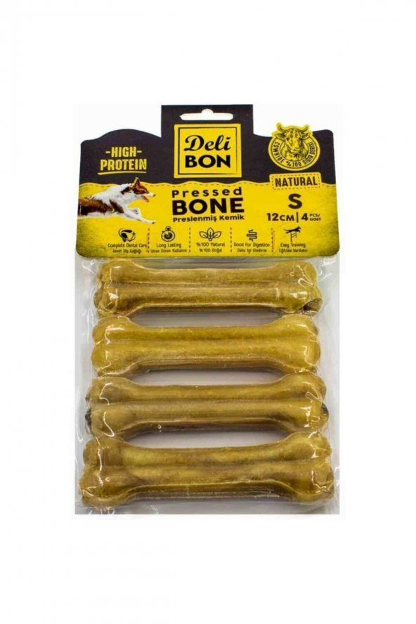 Delibon Deri Press Köpek Kemik 12 Cm 4 lü Natural