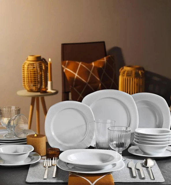 Kütahya Porselen Çisil Beyaz 24 Parça Yemek Takımı - 2