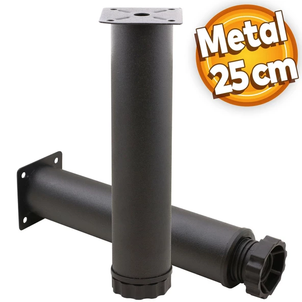 Akça Ayarlanabilir Mobilya Kanepe Koltuk Baza Yükseltme Yükseltici Ayağı Metal Ayakları 25 Cm Siyah