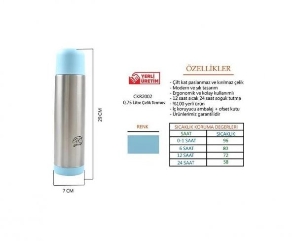 Cooker 0,75 Lt Paslanmaz Çelik Çift Katlı Termos Mavi - 2