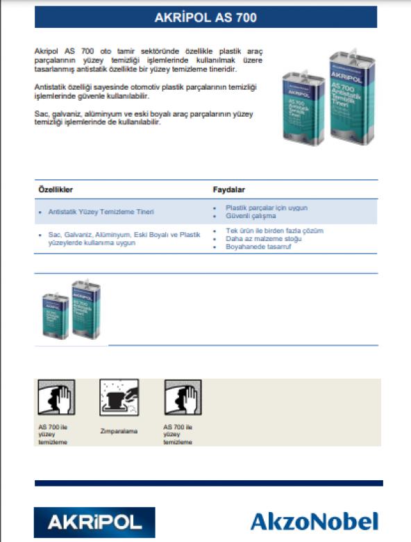 AkzoNobel Akripol As700 Antisatik Yüzey Temizleme Tineri 5 Litre