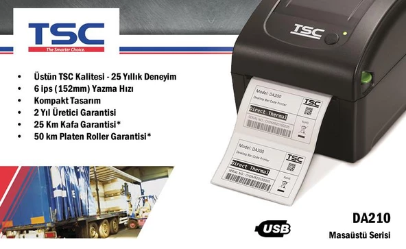 TSC DA210 Masaüstü 203 DPİ Direkt Termal Barkod Etiket Yazıcı - 3