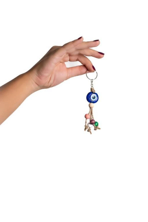 Anahtarlık Kötü Göz Kovucu Nazar Hand Made Hasır Renkli Ahşap Boncuklu Nazarlık Çanta Araba Süsü - Resim 4