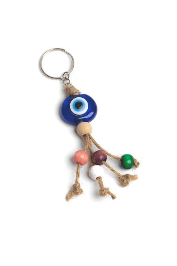 Anahtarlık Kötü Göz Kovucu Nazar Hand Made Hasır Renkli Ahşap Boncuklu Nazarlık Çanta Araba Süsü - Resim 5
