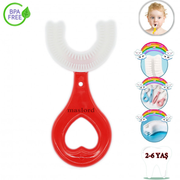Mas Lord U Tipi Yeni Nesil Diş Fırçası - Kırmızı - Kalp Model 2-6 Yaş