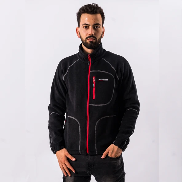 FreeCamp Man Full Zipper Fleece Polar-SİYAH-KIRMIZI ürün görseli