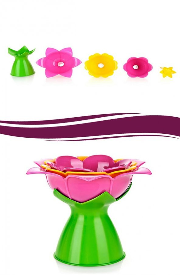 Gozimy Manolya Çiçek Tasarımlı 3 Farklı Boy Matruşka Huni Seti ve Standı